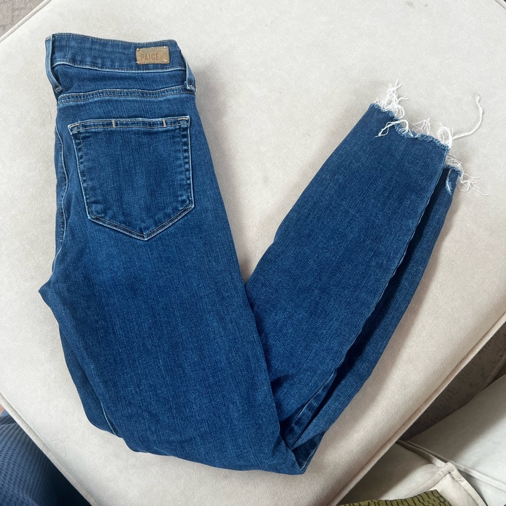 PAIGE Women's Dark Blue Cropped Jeans